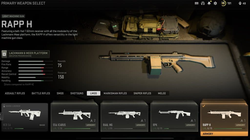 stats of Rapp H LMG in Warzone 2