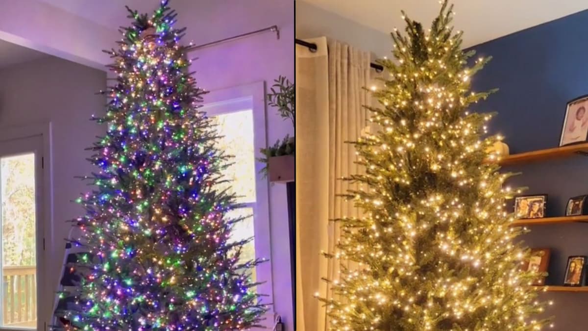 T27 Christmas tree lit up in different ways on TikTok videos