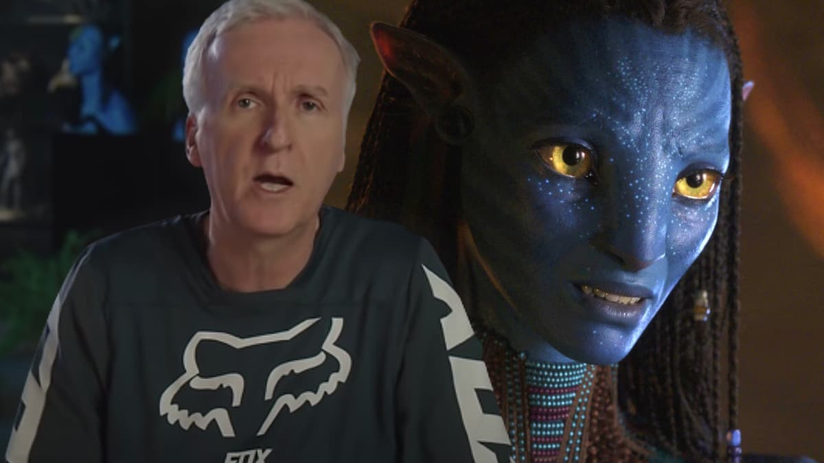 James Cameron and a still from Avatar 2