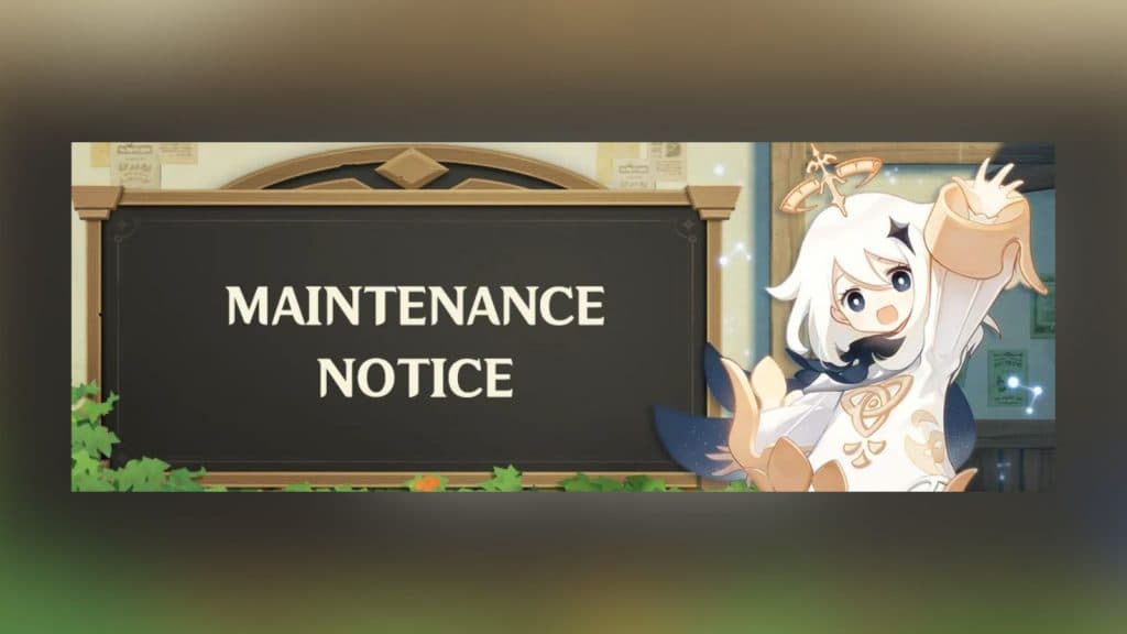 An image of the HoYoverse Account Maintenance notice in Genshin Impact.