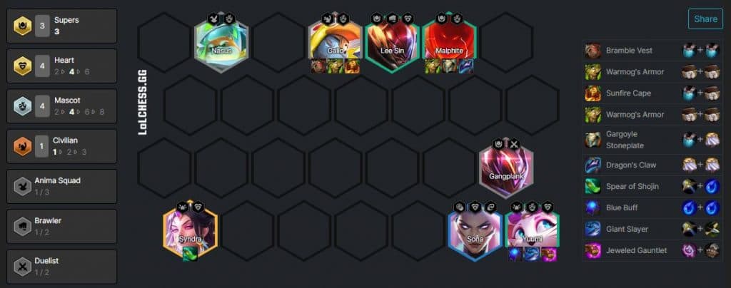 Example Yuumi Reroll board in TFT Set 8