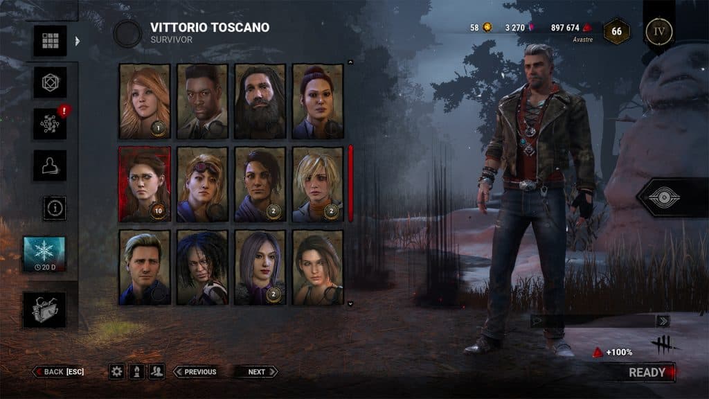 Survivor select screen in Dead by Daylight