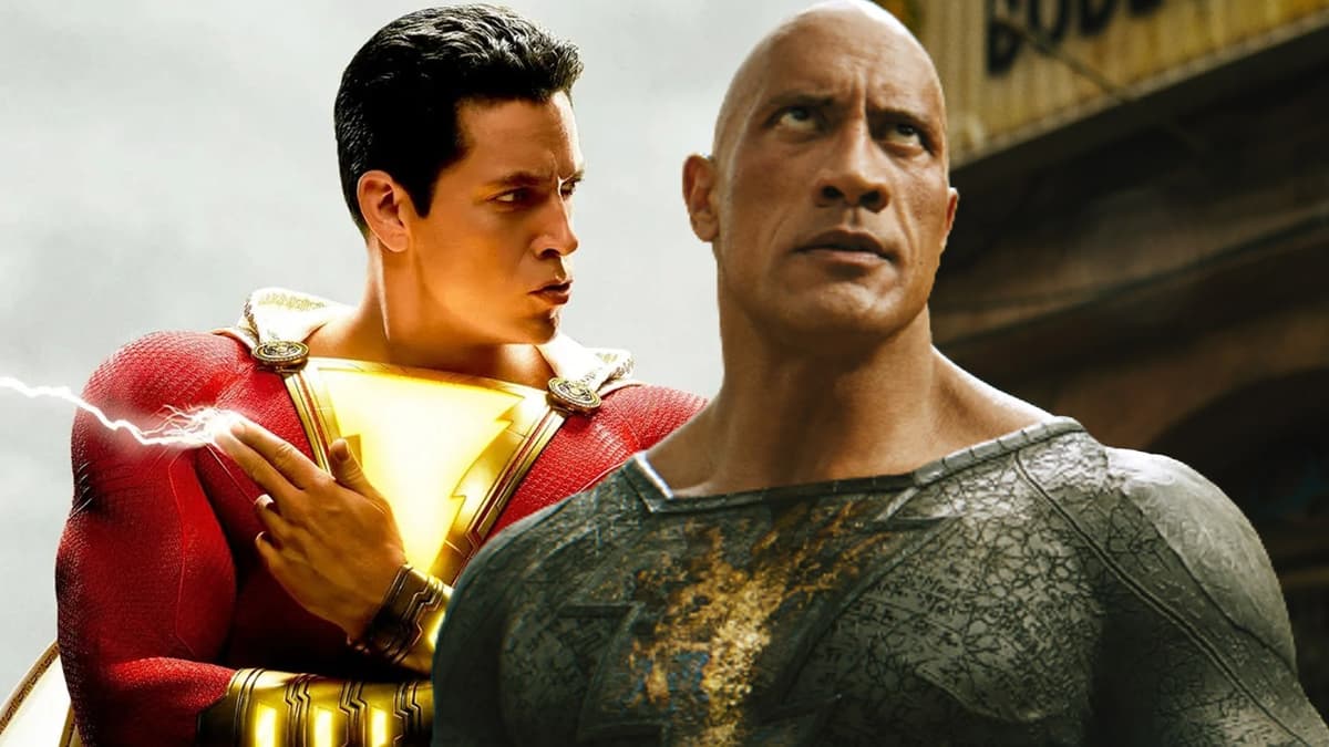 Dwayne Johnson as Black Adam and Zachary Levi as Shazam