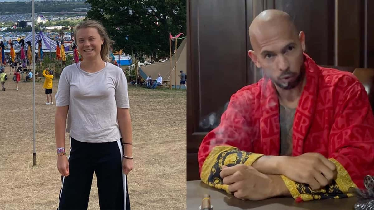 Greta Thunberg at Glastonbury next to Andrew Tate