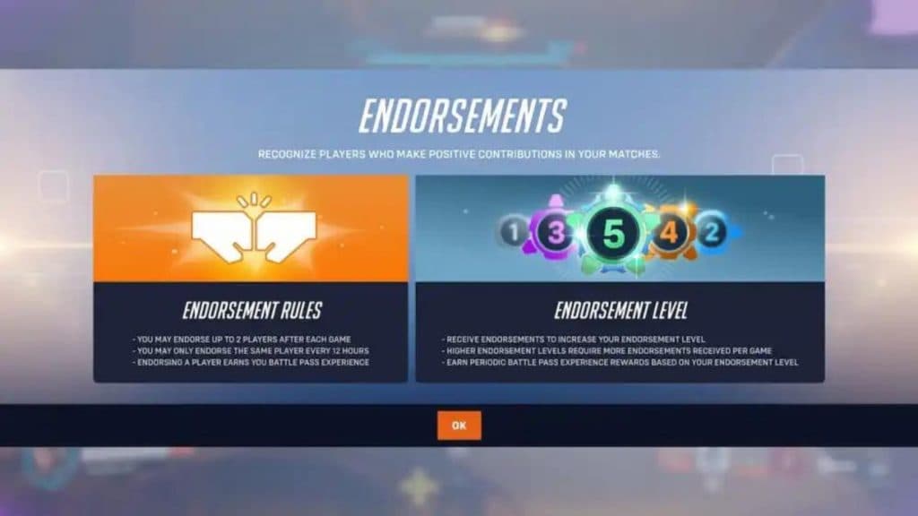 Endorsements screen in Overwatch 2