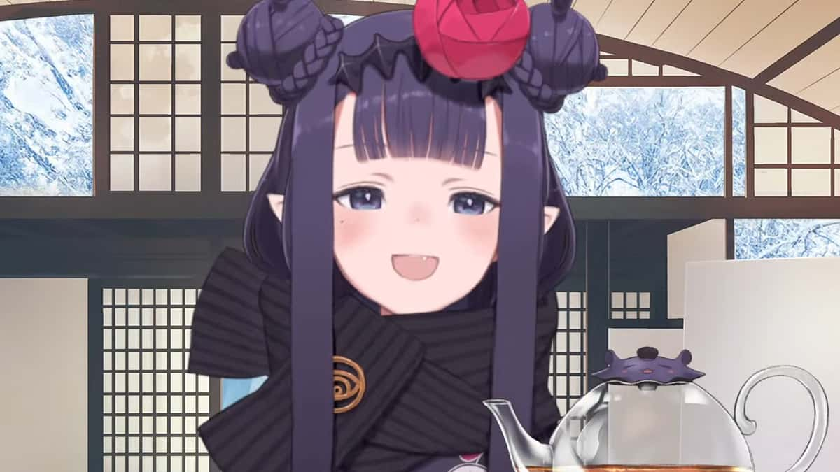 Hololive VTuber Ninomae Ina'nis smiling wearing kimono