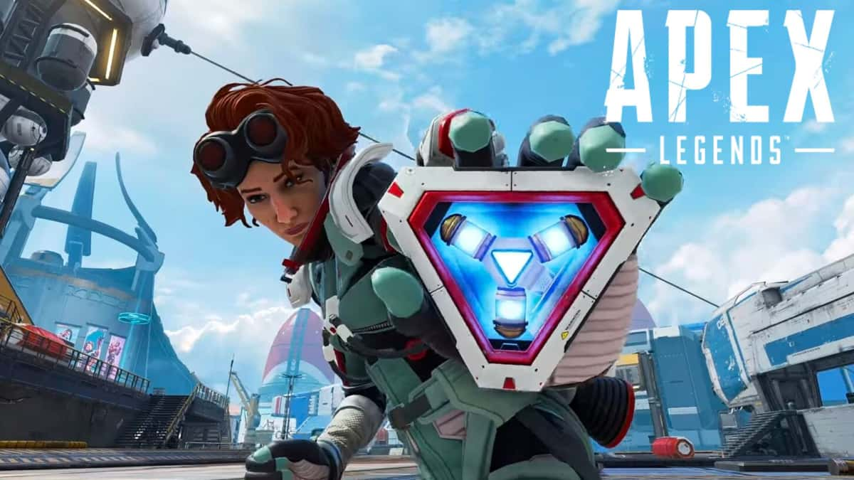 Horizon in Apex Legends holding Gravity Lift beacon