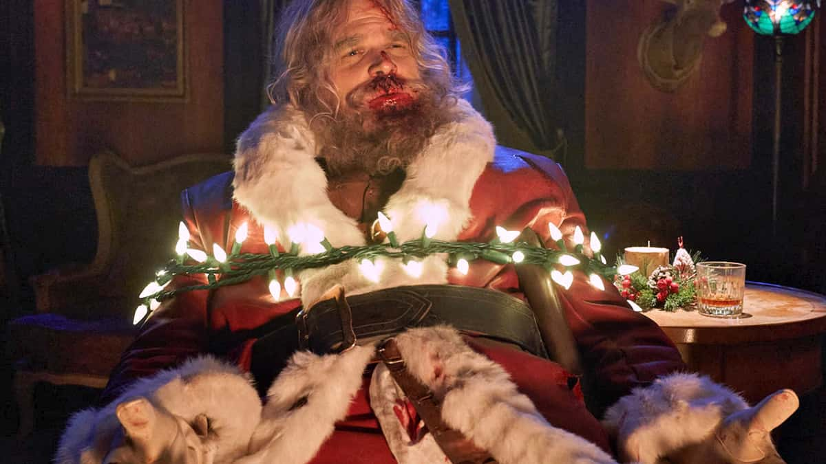 David Harbour as Santa Claus in Violent Night.