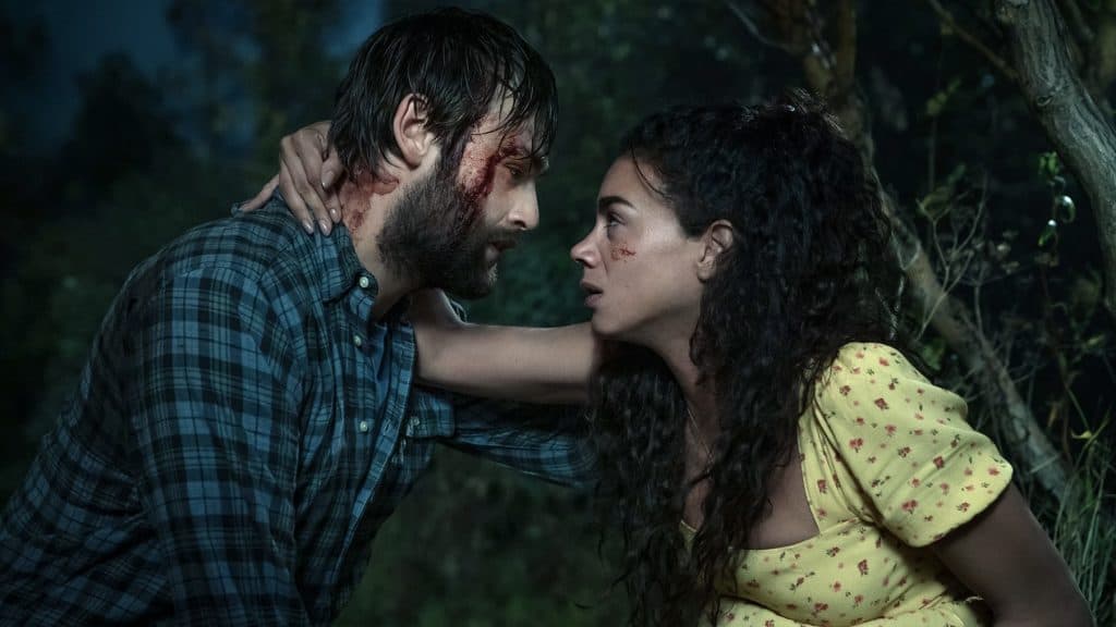 Douglas Booth and Hannah John-Kamen in Unwelcome.