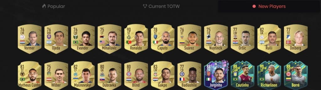 Screenshot of FIFA 23 January transfer cards