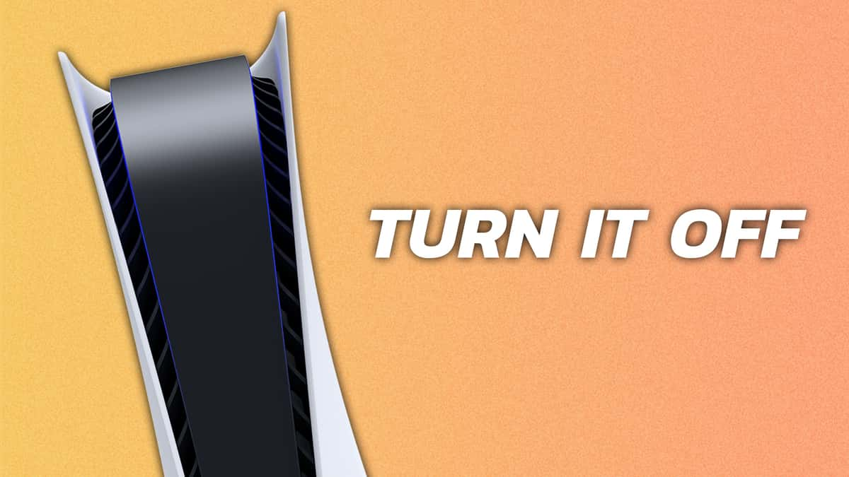 playstation 5 with "turn it off" next to it