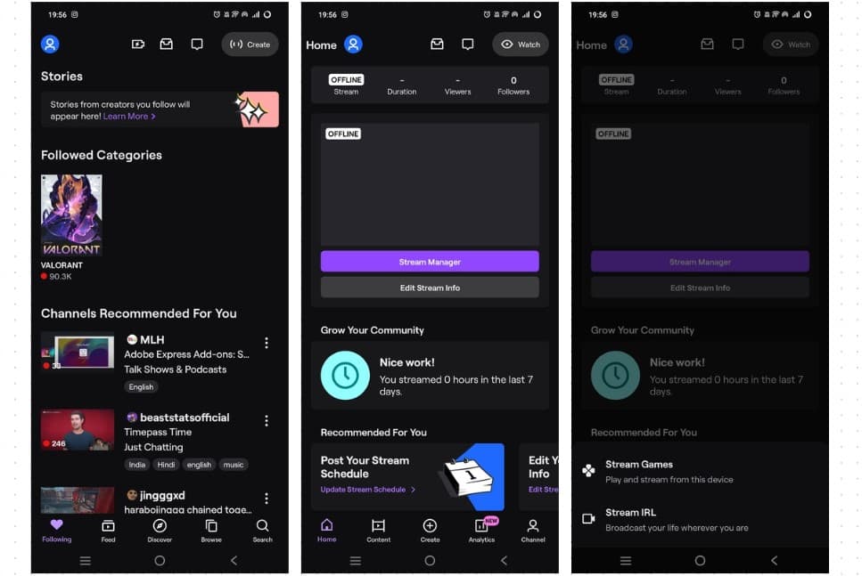 Screenshot showing steps to stream on twitch using smartphone