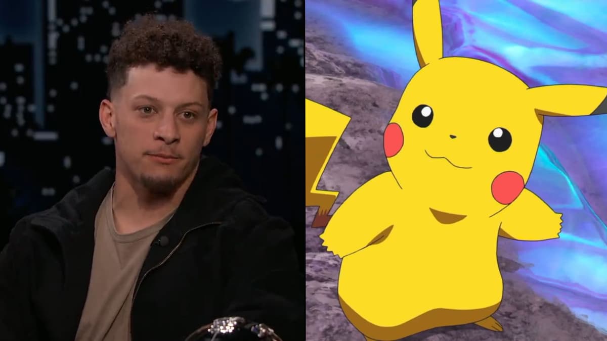 Patrick Mahomes sat on couch alongside Pikachu in Pokemon