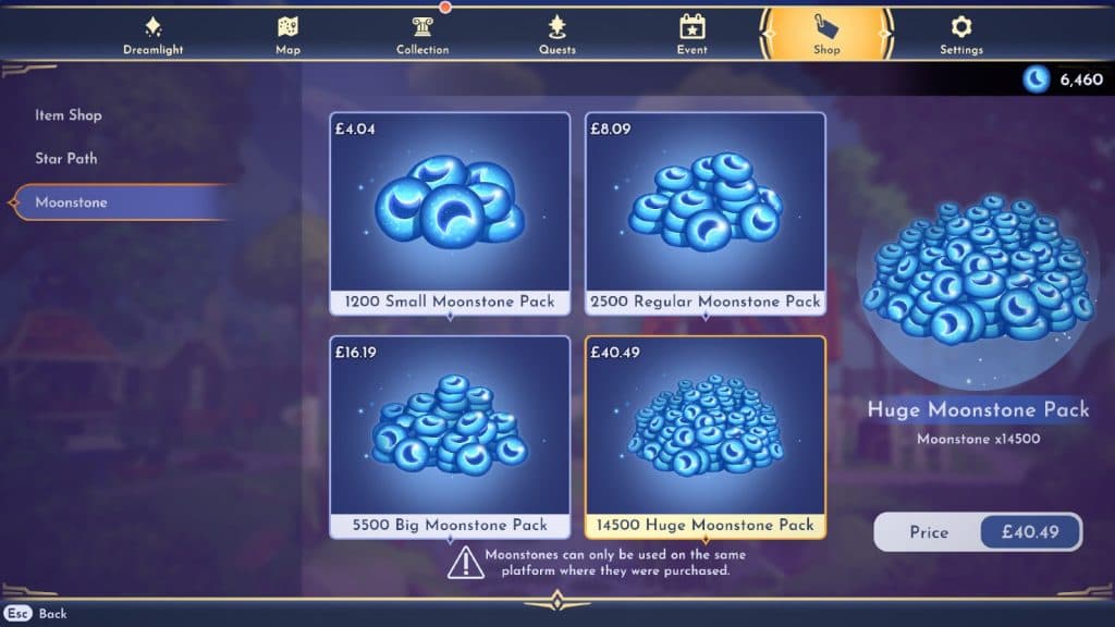 Moonstone costs Disney Dreamlight Valley