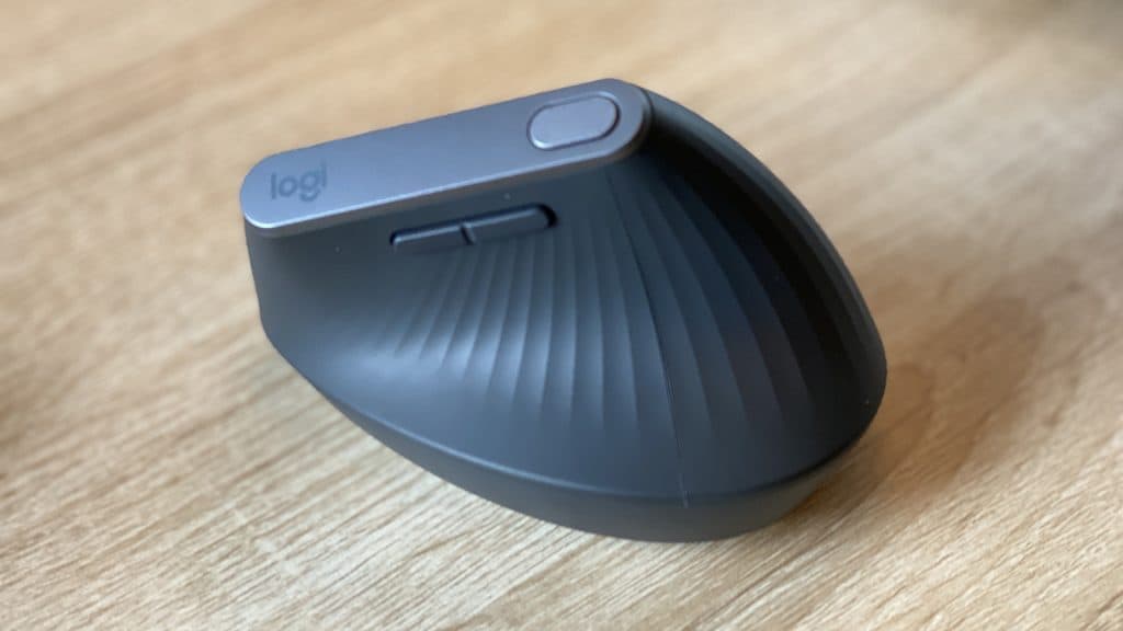 The MX Vertical Ergonomic Mouse on a desk