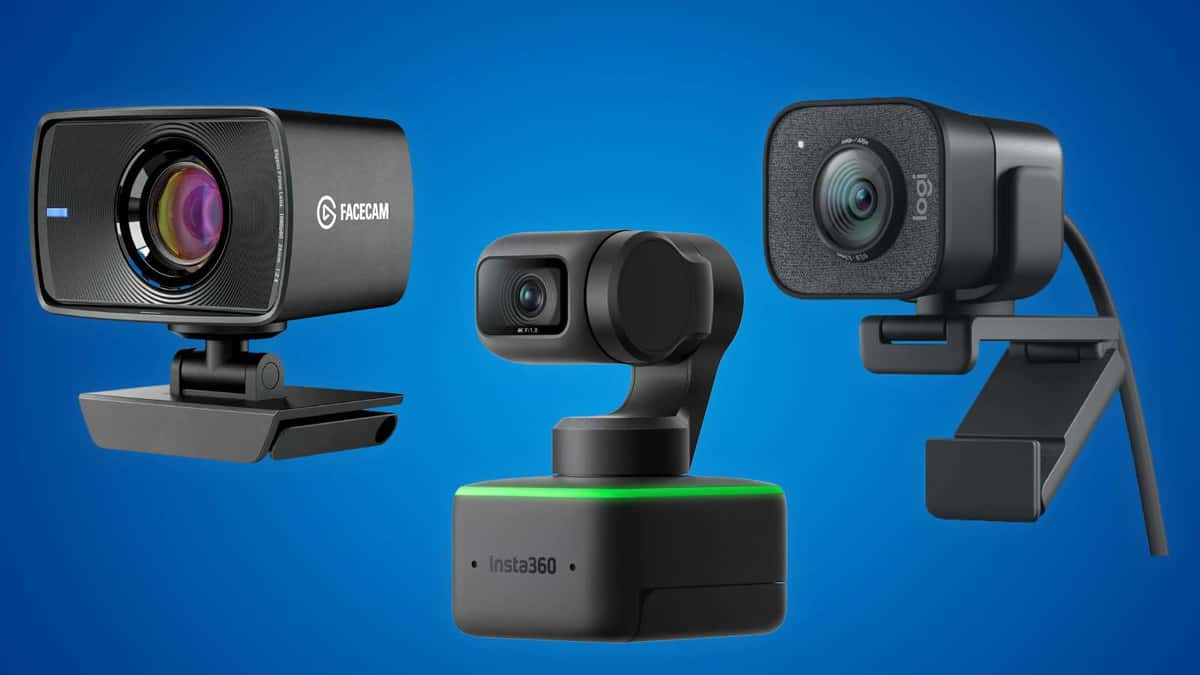 Image of three webcams on a blue background.