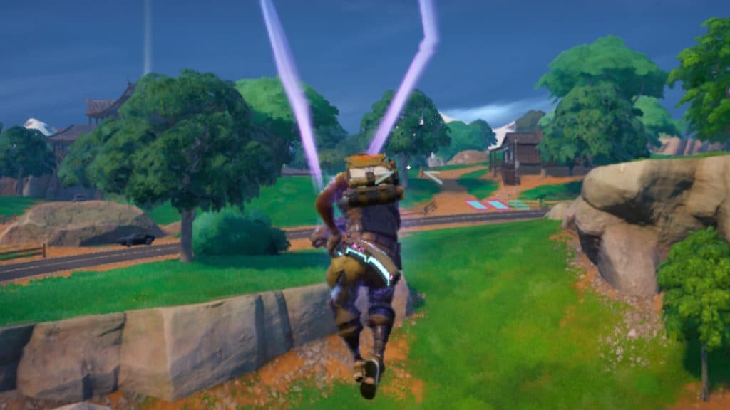 A screenshot featuring a Kinetic Blade charged attack in Fortnite.