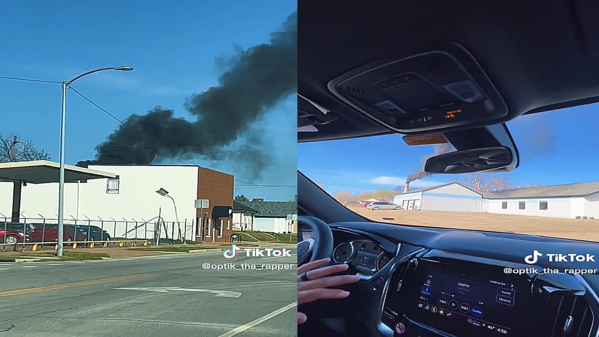 Black smoke towering over a town in viral TikTok