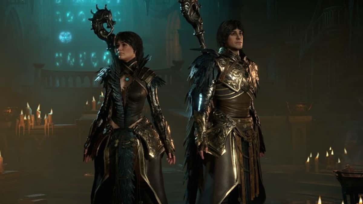 Two Diablo 4 characters standing next to each other.