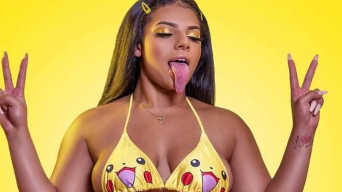 Mikayla Saravia poses in pikachu bikini