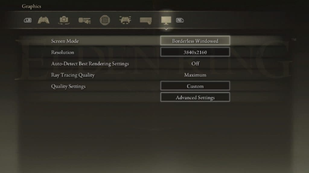 Elden Ring settings menu