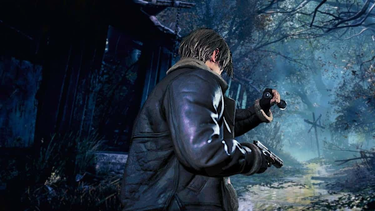 leon kennedy using flashlight in resident evil 4 remake