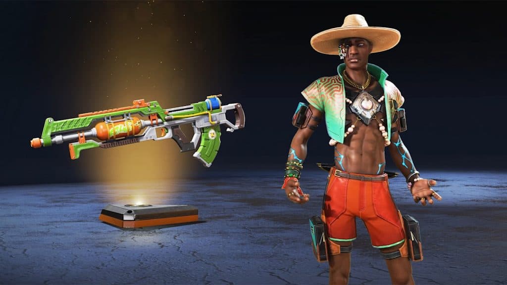 Seer's swimsuit skin and green Flatline cosmetic in Apex Legends