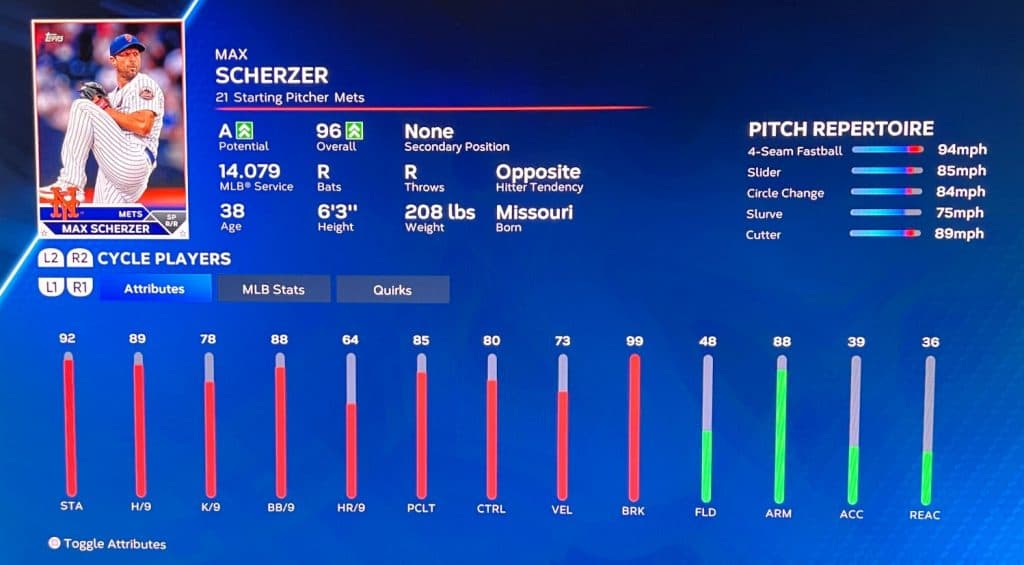 Max Scherzer in MLB The Show 23.