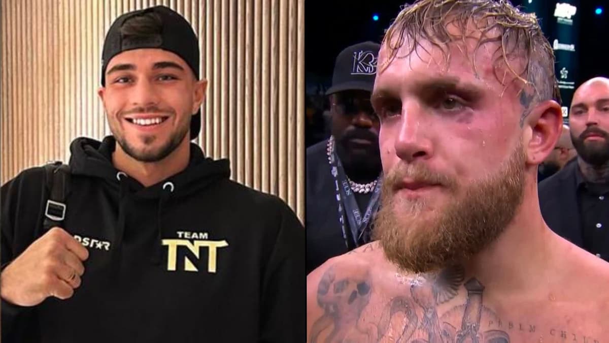 Tommy Fury and Jake Paul side by side in black shirt