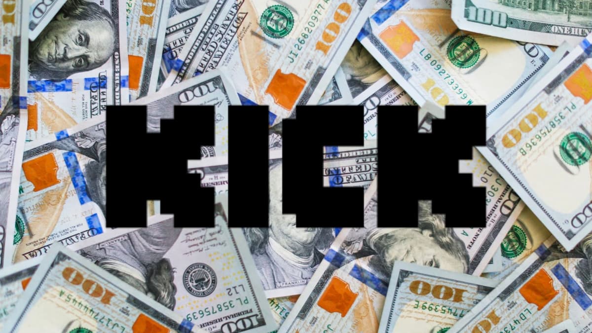 Kick logo surronded by dollars laid out