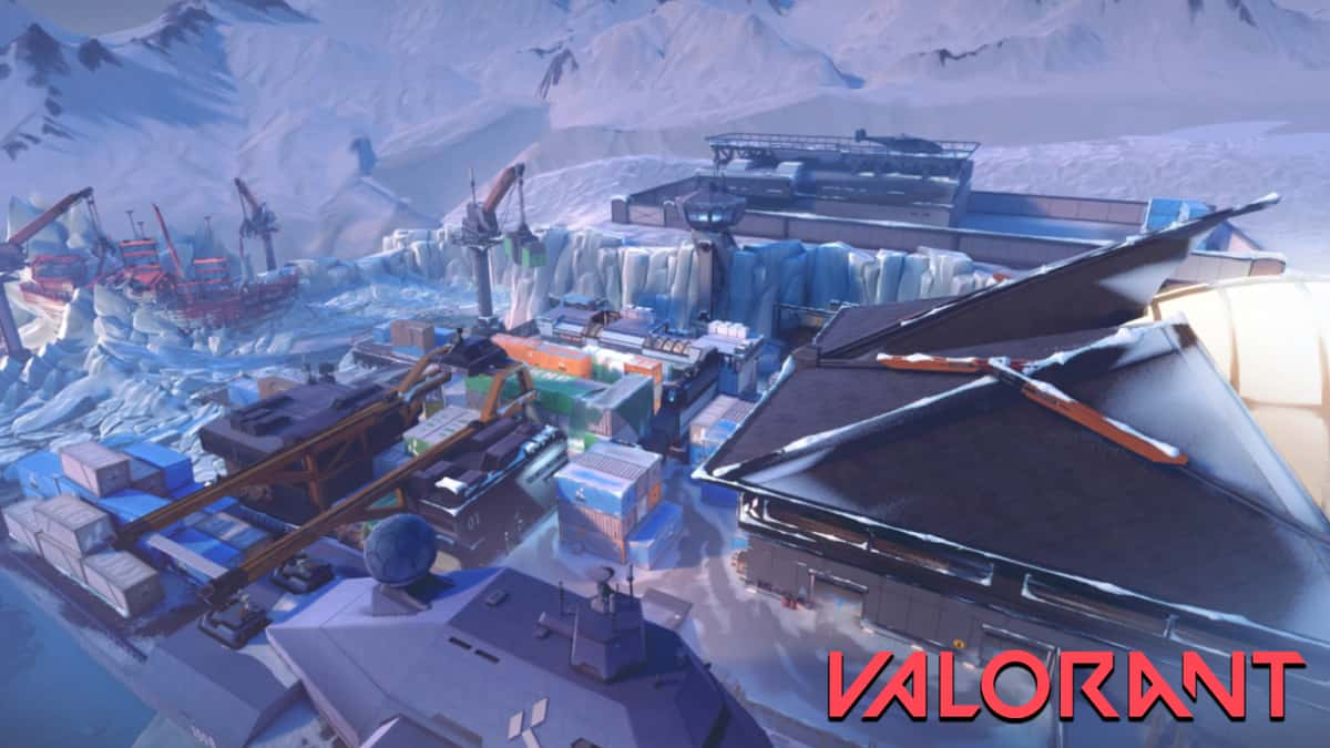 top view of Icebox map with the Valorant logo