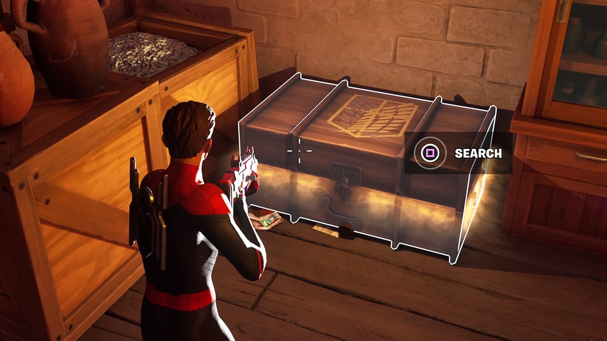 screenshot featuring the Scout Regiment Footlocker in Fortnite Chapter 4 Season 2 from the Attack on Titan crossover.