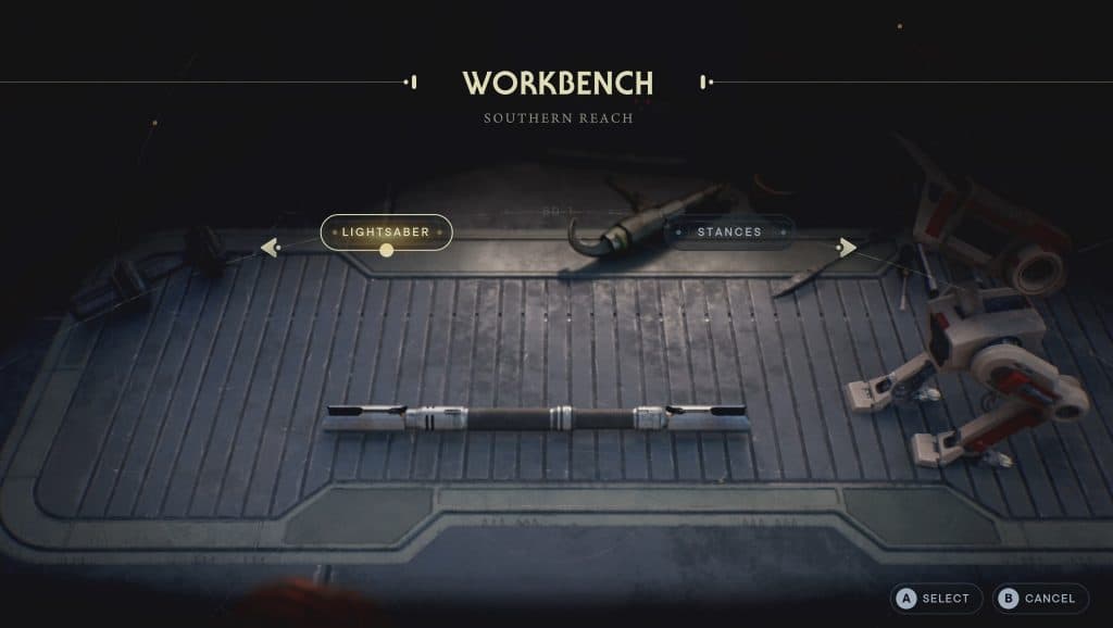 A workbench in Star Wars Jedi Survivor