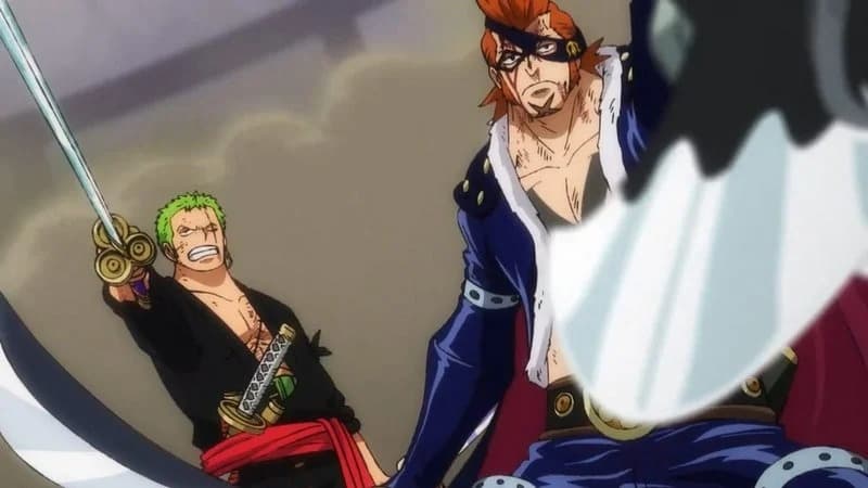 An image of Zoro and Drake forming a temporary truce in One Piece