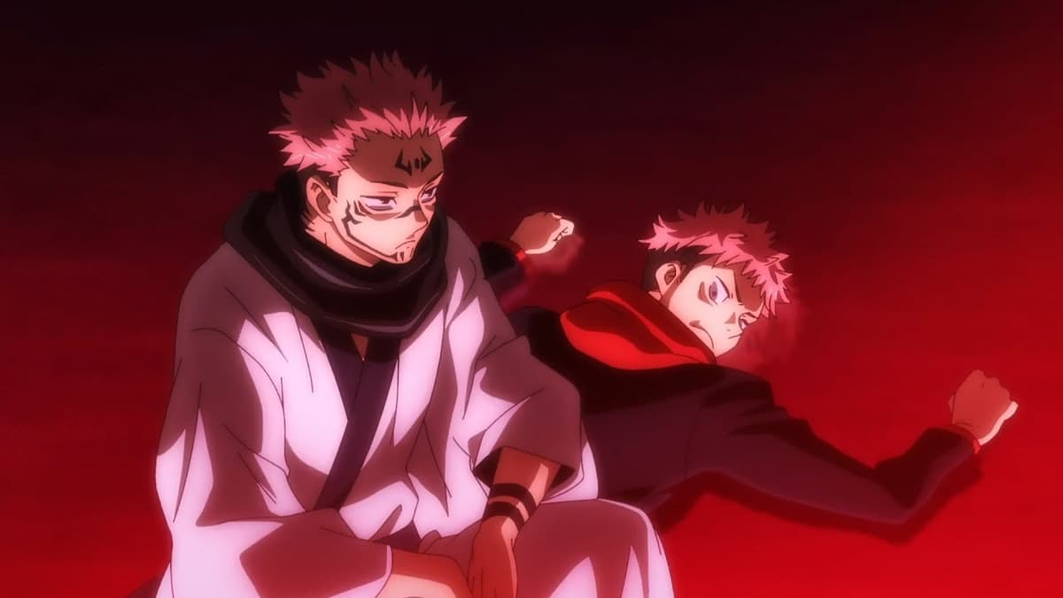 An image of Sukuna and Yuji from Jujutsu Kaisen