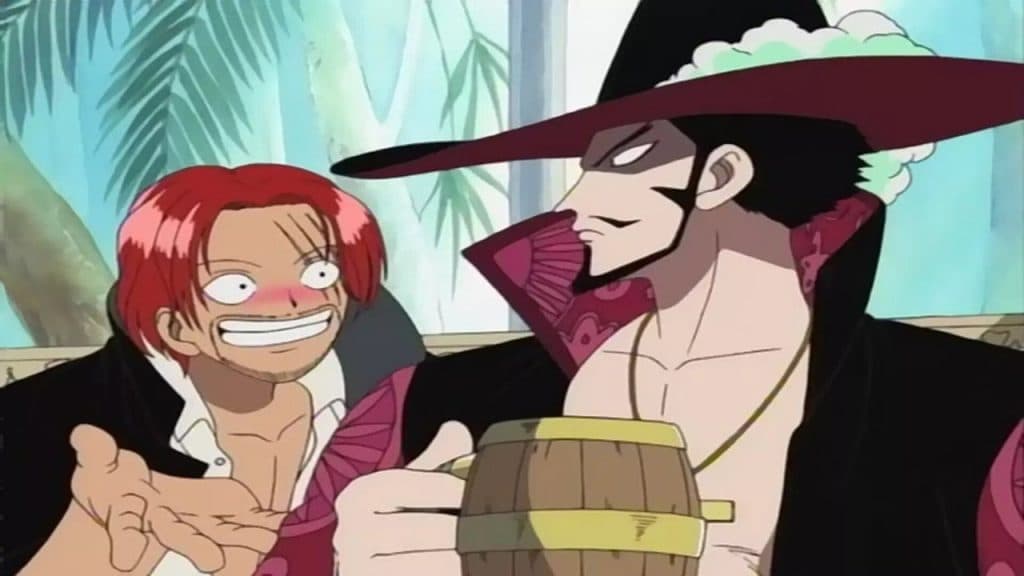 An image of Mihawk and Shanks who are the greatest obstacles to Zoro's dream