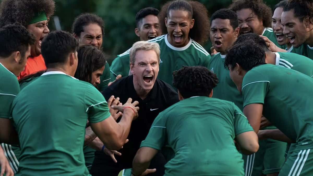 Michael Fassbender coaches a soccer team in Next Goal Wins