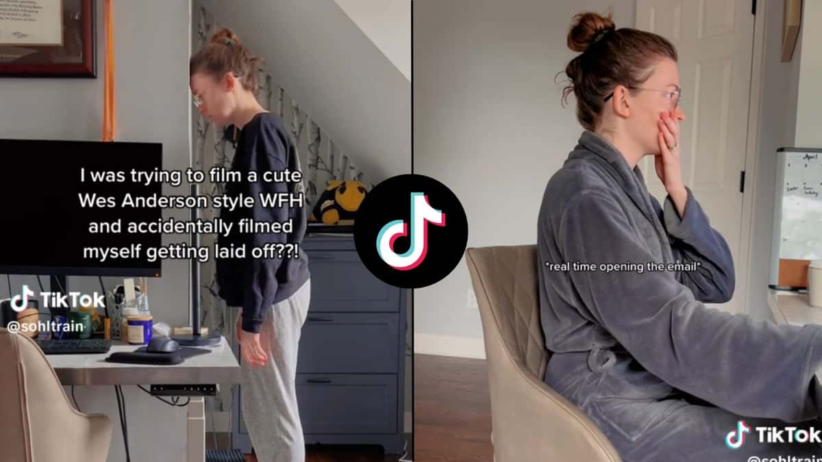 Side-by-side screenshots of woman making tiktok