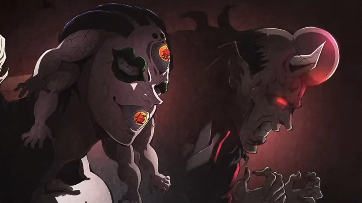 An image of the Upper Moon demons Gyokko and Hantengu in Swordsmith Village