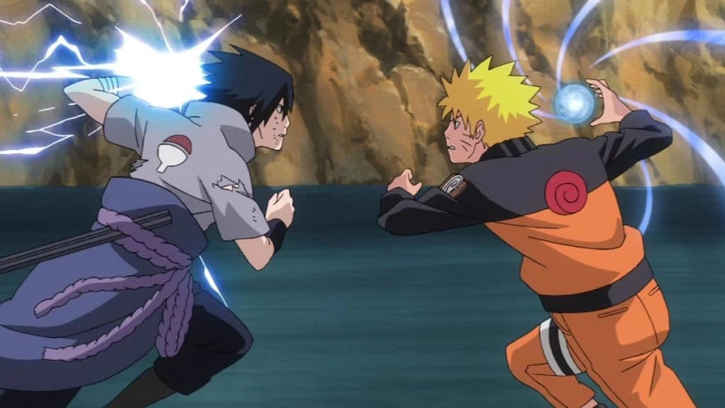 An image of Naruto and Sasuke fighting