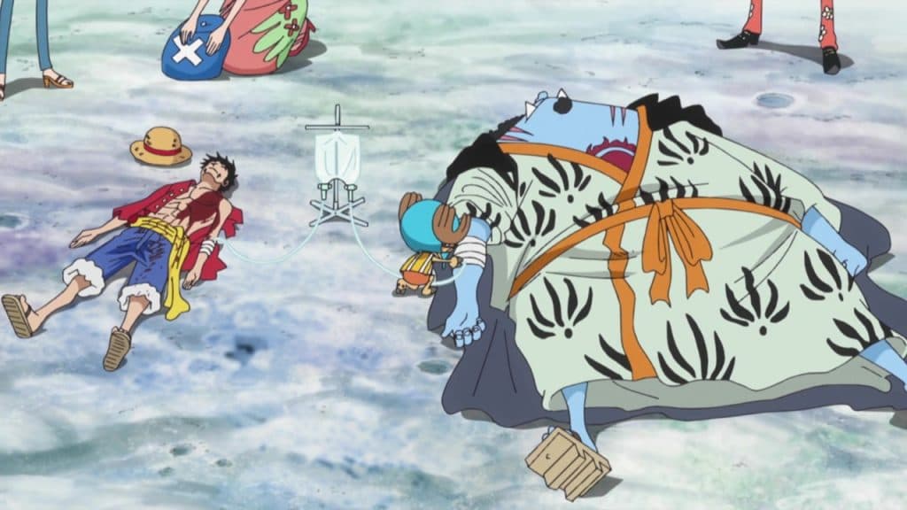 An image of Jinbe taking the first step to realising Otohime's dream