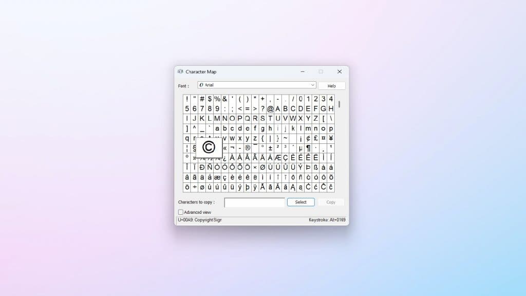 How to make the copyright symbol on a Windows PC: Using Character Map