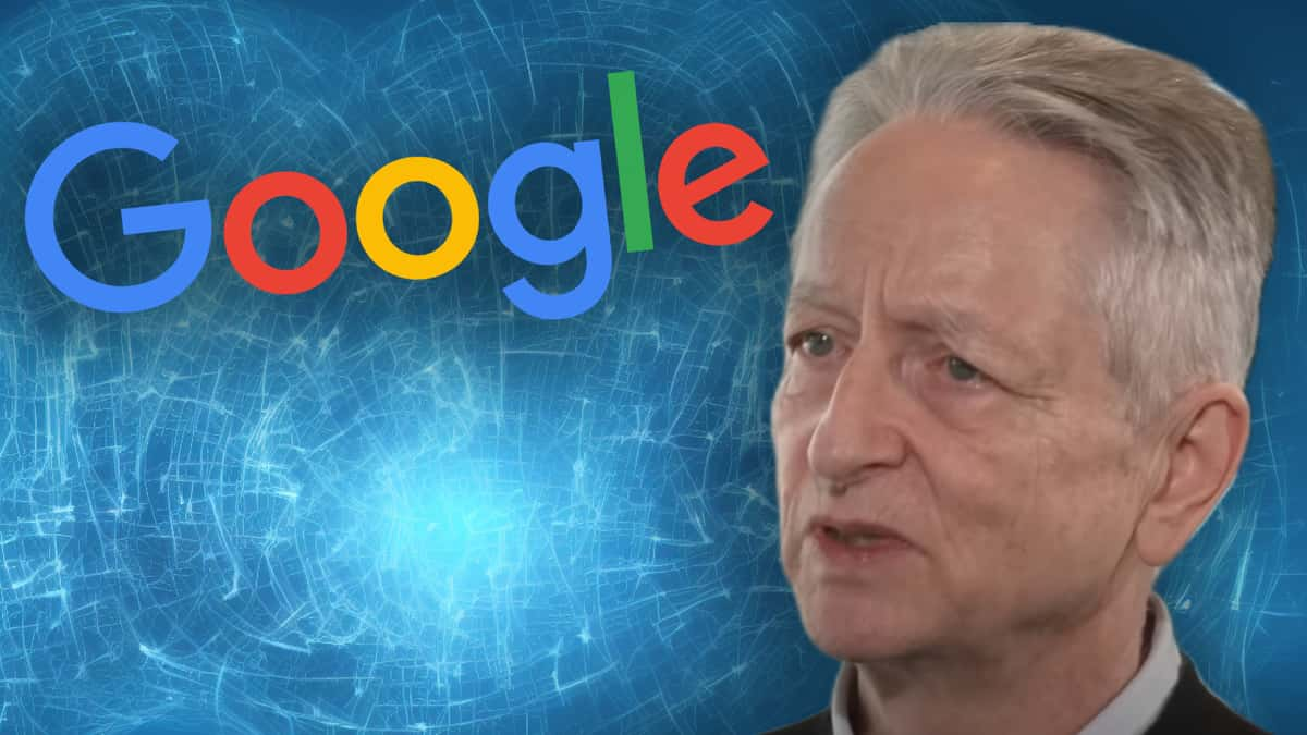 Geoff Hinton with Google logo on blue background