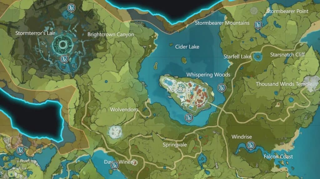 Marked location of every fishing spot in Mondstadt through Tevyat Interactive Map