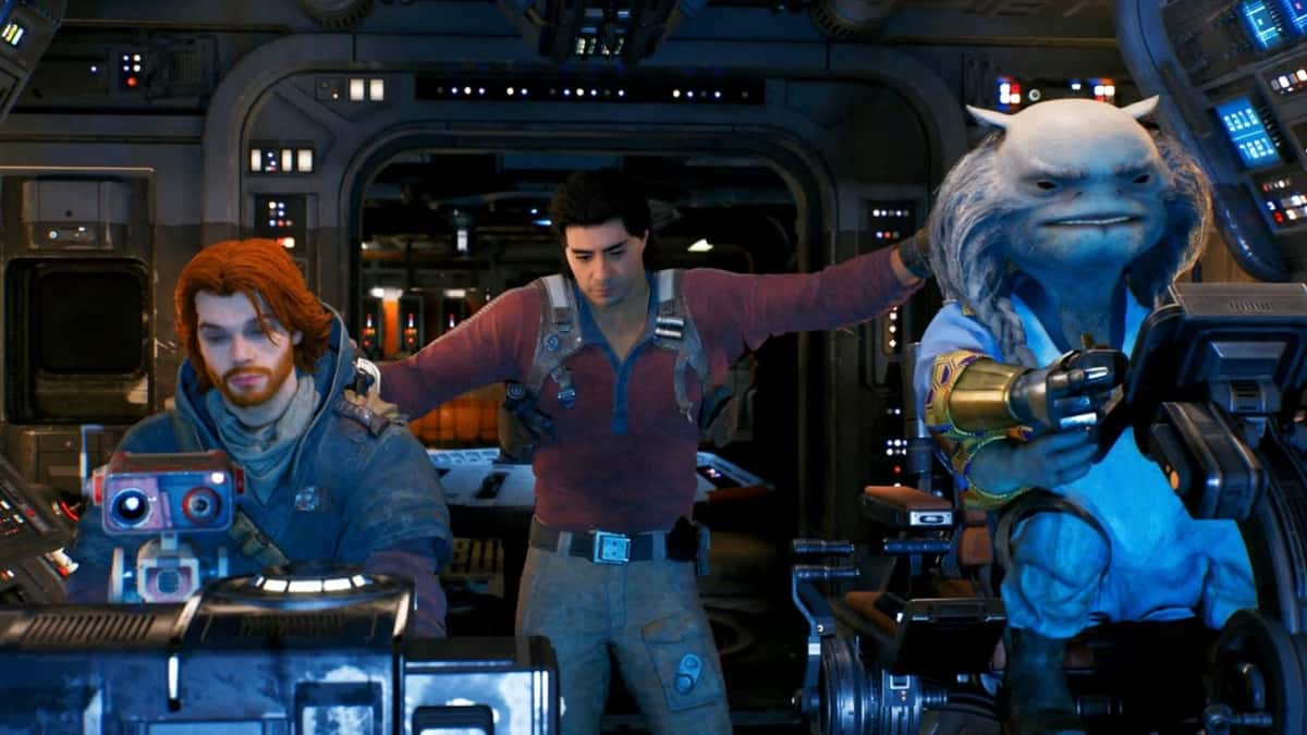 cal, bode, and greez in mantis cockpit in star wars jedi survivor