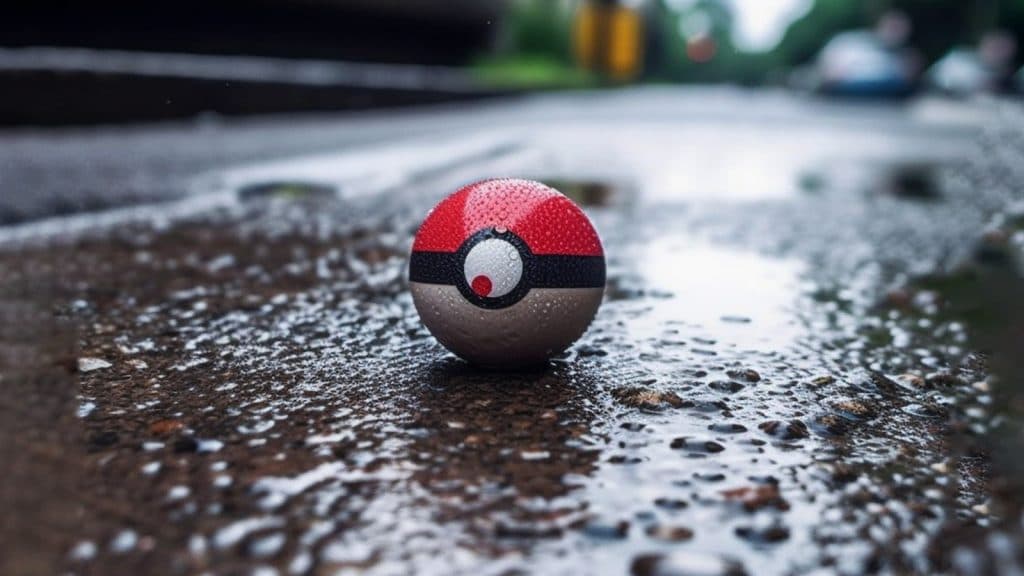 pokeball left in rain