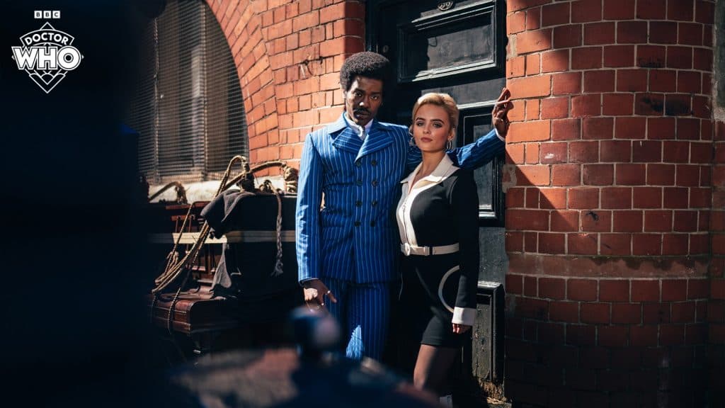 An image of Ncuti Gatwa and Millie Gibson on the set of Doctor Who Season 14.