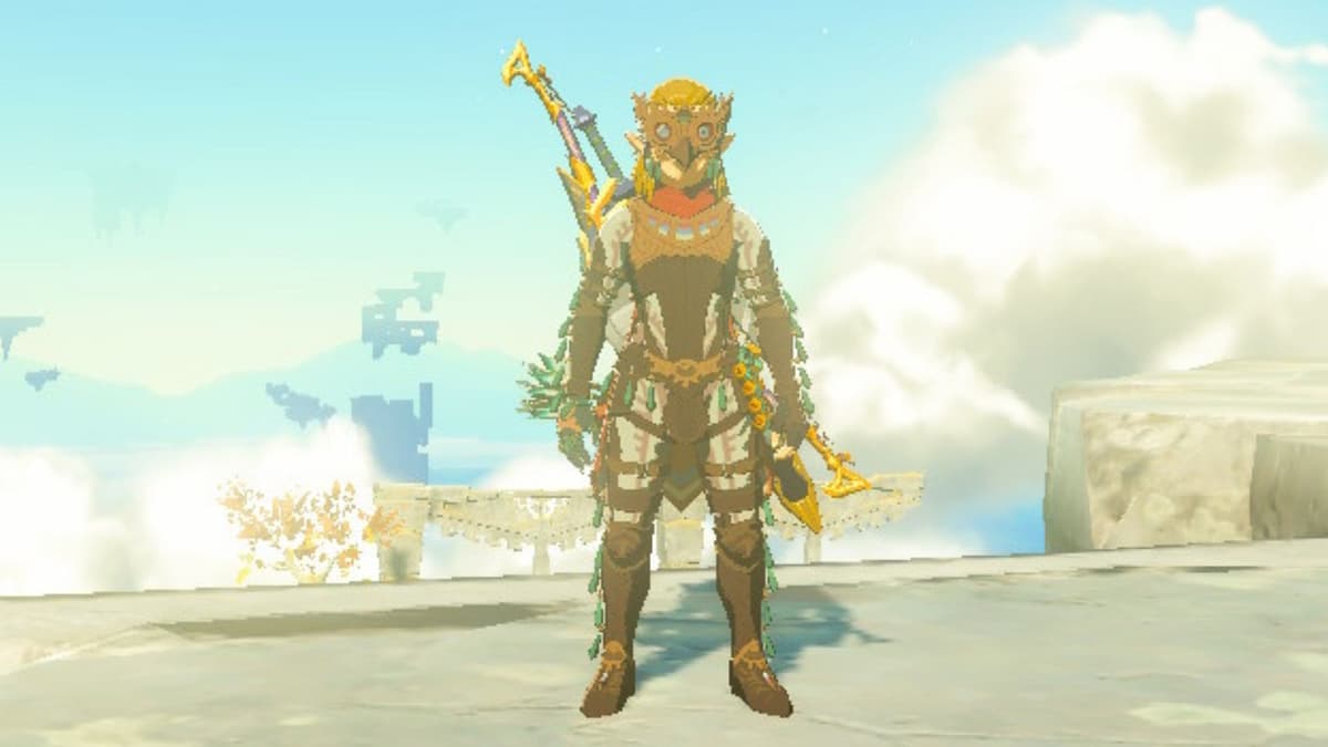 Link wearing the Glide armor set in Tears of the Kingdom