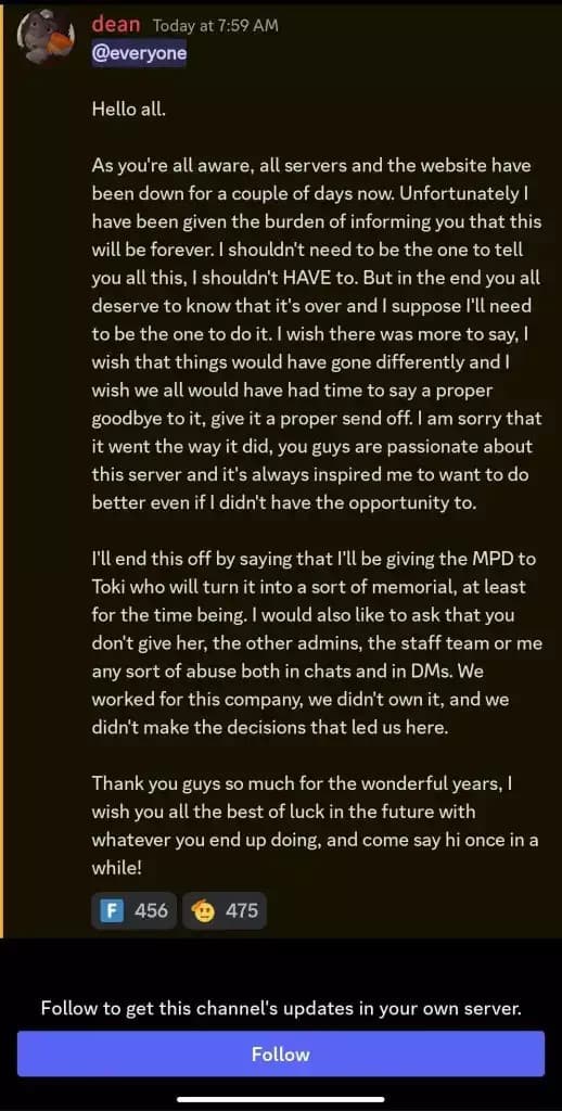 Mineplex shutting down statement