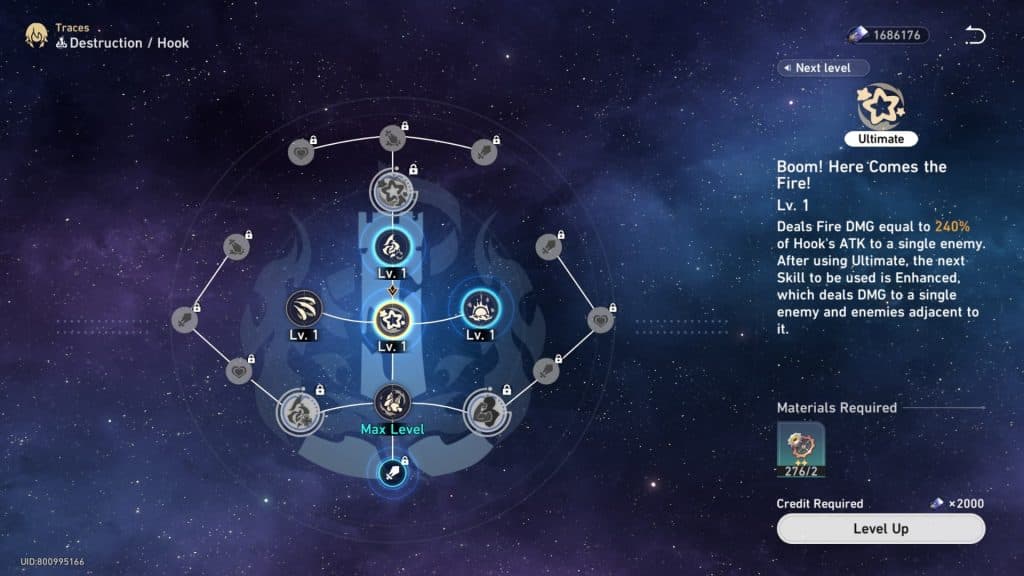 A screenshot of Hook's abilities in Honkai Star Rail